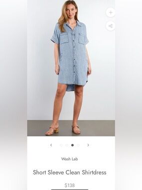 Denim Short-Sleeve Shirt Dress - Light Blue